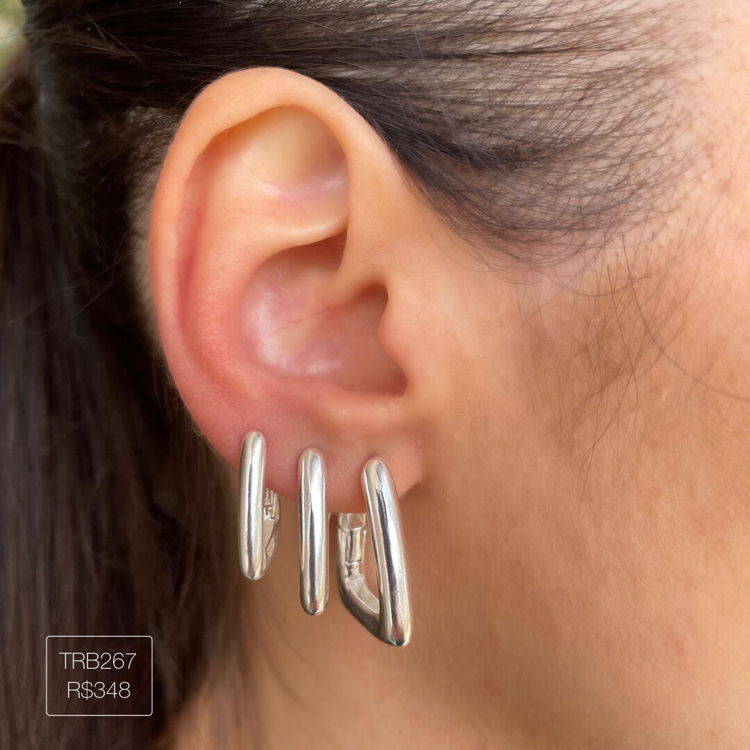 Trio Argola Triangular Lisa Prateada